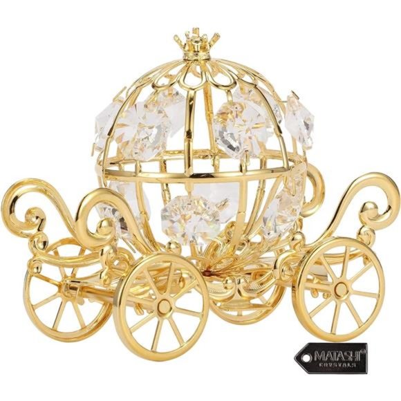 24K Gold Plated Small Cinderella Pumpkin Coach Figurine Ornament | Anniversary - Picture 6 of 7